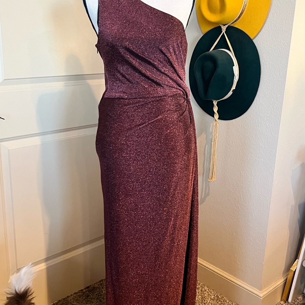Maggy London Alessia One-Shoulder Dress in Deep Burgundy